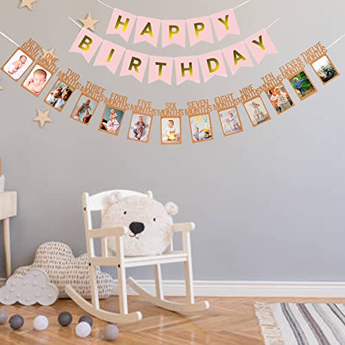AMFIN® Banner Birthday Decoration/Photo Banner 12 months/New Born Banner/Month Birthday Decoration / 12 Months Photo Banner for Birthday/Memories Banner - Image 1