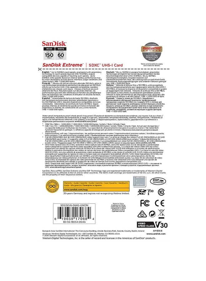 sandisk Extreme SDXC Memory Card up to 150MB/s, UHS-I, Class 10, U3, V30 - Image 5