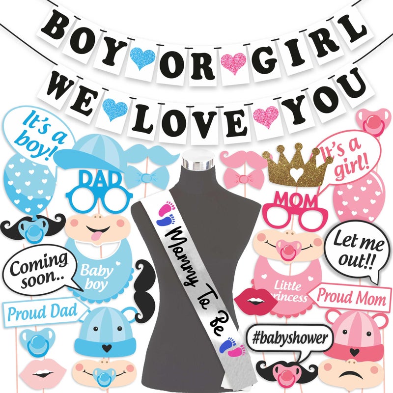 Wobbox Baby Shower Decoration Items| Baby Shower Ceremony Photo Booth Props for Photoshoot, Baby Shower Banner& Mom to Be Sash, Godh Bharai Ceremony Decoration Kit-(FP4701) - Image 1