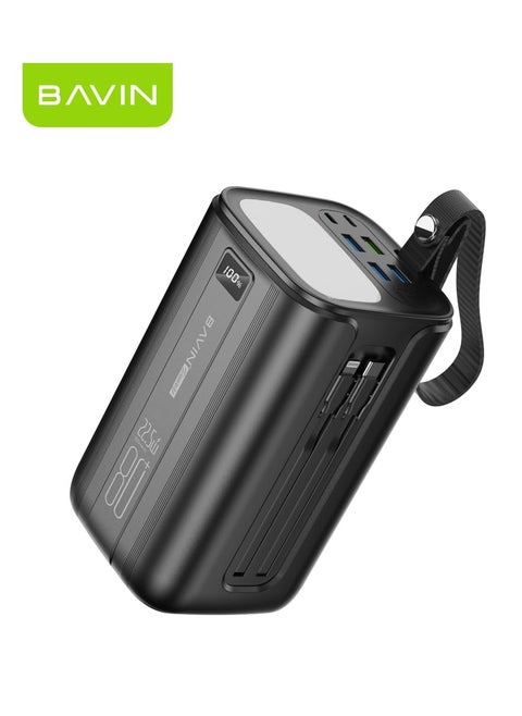 80000mAh Large Capacity Power Bank with Multiple Inputs and Outputs Built-in Flashlight 2 Built-in Cables and 22.5W Charging Power and Hanging Lanyard