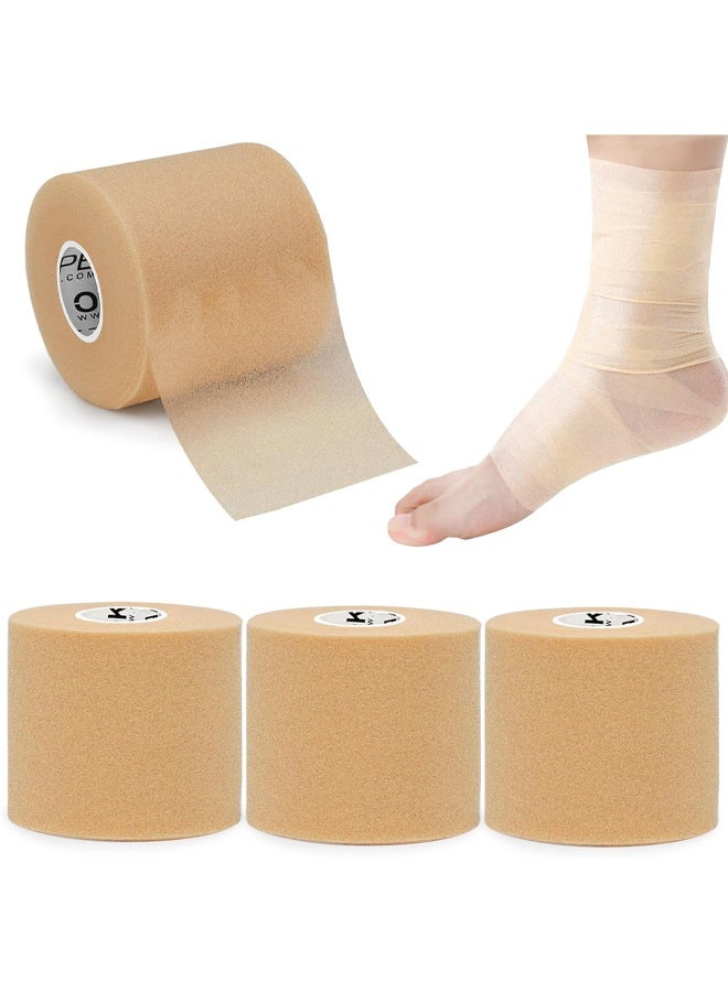 DUNISO 3Pcs Pre Wrap Tape, Foam Underwrap Sports Wrap,Soft Smooth Sports Wrap Roll,Pre Wrap Bandage Sport Tape for Ankles Wrists Hands Elbows，7*27cm，Beige - Image 1