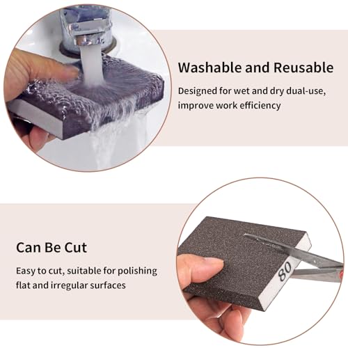 MOWPOG 8 Pack Sanding Sponge, Sanding Blocks 60/80/120/220 Grit Assortment, Sand Paper for Wood Furniture, Sander Pads, Washable and Reusable Sandpaper for Drywall Metal Glasses Repair - Image 5