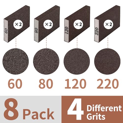 MOWPOG 8 Pack Sanding Sponge, Sanding Blocks 60/80/120/220 Grit Assortment, Sand Paper for Wood Furniture, Sander Pads, Washable and Reusable Sandpaper for Drywall Metal Glasses Repair - Image 3