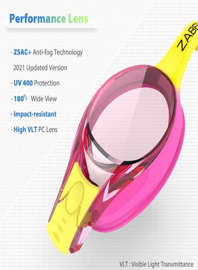 ZABERT K20 Swimming Goggles for Kids Toddler Youth Girls Boys Junior Jr Childrens Child Little Age 3 4 5 6 7 8 9 10 Years Anti Fog Blue Yellow Green Pink Clear, 3 Pack - Image 4