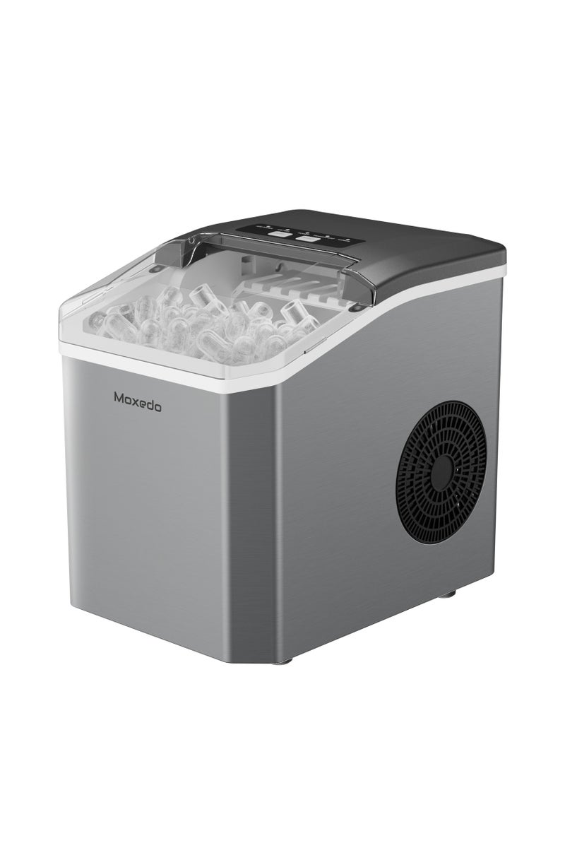 Moxedo آلة صنع الثلج الأوتوماتيكية الكهربائية موكسييدو، محمولة ذاتية التنظيف مع ملعقة يدوية وسلة، 9 مكعبات ثلج في 6 دقائق، 12 كجم/24 ساعة، بحجمين من الثلج، مثالية للمنزل، المطبخ، المكتب، الحفلات، البار - Image 1