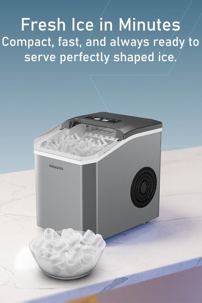 Moxedo آلة صنع الثلج الأوتوماتيكية الكهربائية موكسييدو، محمولة ذاتية التنظيف مع ملعقة يدوية وسلة، 9 مكعبات ثلج في 6 دقائق، 12 كجم/24 ساعة، بحجمين من الثلج، مثالية للمنزل، المطبخ، المكتب، الحفلات، البار - Image 3