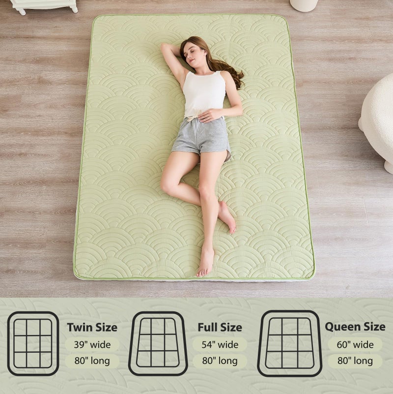 Zelladorra Japanese Floor Mattress, Quilted Futon Mattress with Anti-Slip Bottom, Foldable Floor Bed with Storage Bag and Straps, (Green, Twin) - Image 4