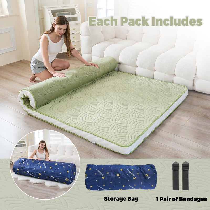Zelladorra Japanese Floor Mattress, Quilted Futon Mattress with Anti-Slip Bottom, Foldable Floor Bed with Storage Bag and Straps, (Green, Twin) - Image 3
