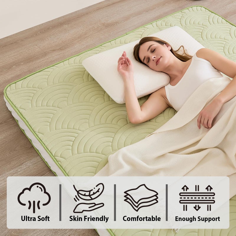 Zelladorra Japanese Floor Mattress, Quilted Futon Mattress with Anti-Slip Bottom, Foldable Floor Bed with Storage Bag and Straps, (Green, Twin) - Image 2