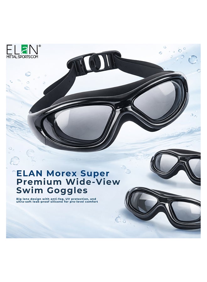 ELAN Morex Super Premium Professional Swim Goggles - Big Lens Wide-View Design - Stealth Black Anti-Fog & UV Protection - Ultra-Soft Leak-Proof Silicone - High-Performance Goggles for Men & Women - Image 5