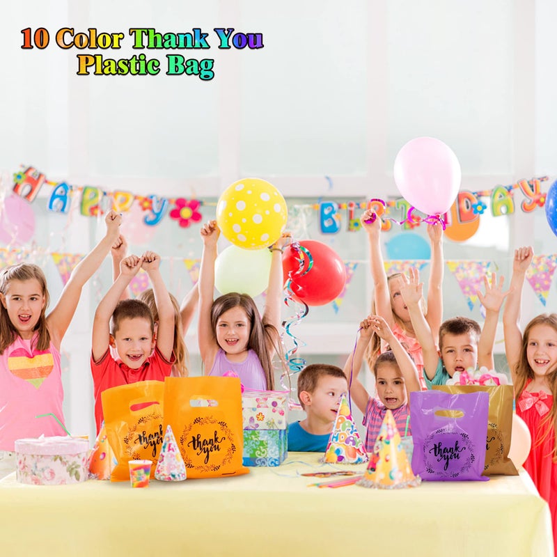 TOSPARTY 100 PCS 10 Colors Plastic Handle Bag Gift Bags Party Favor Candy Cookie Bag for Birthday Party Baby Shower Wedding Gift Shop Retail Bags (7.87" x 6.3") - Image 3