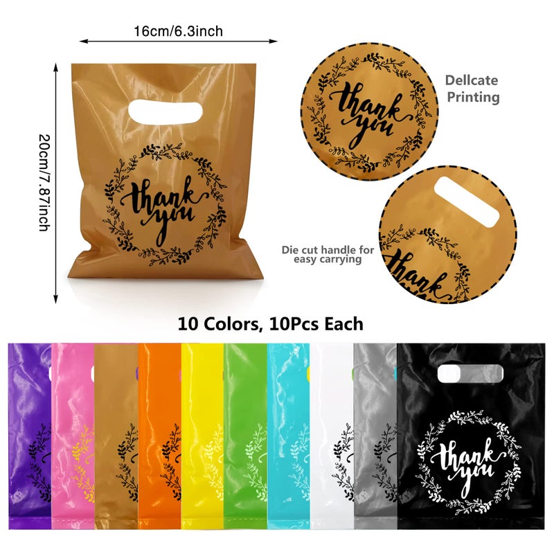 TOSPARTY 100 PCS 10 Colors Plastic Handle Bag Gift Bags Party Favor Candy Cookie Bag for Birthday Party Baby Shower Wedding Gift Shop Retail Bags (7.87" x 6.3") - Image 2