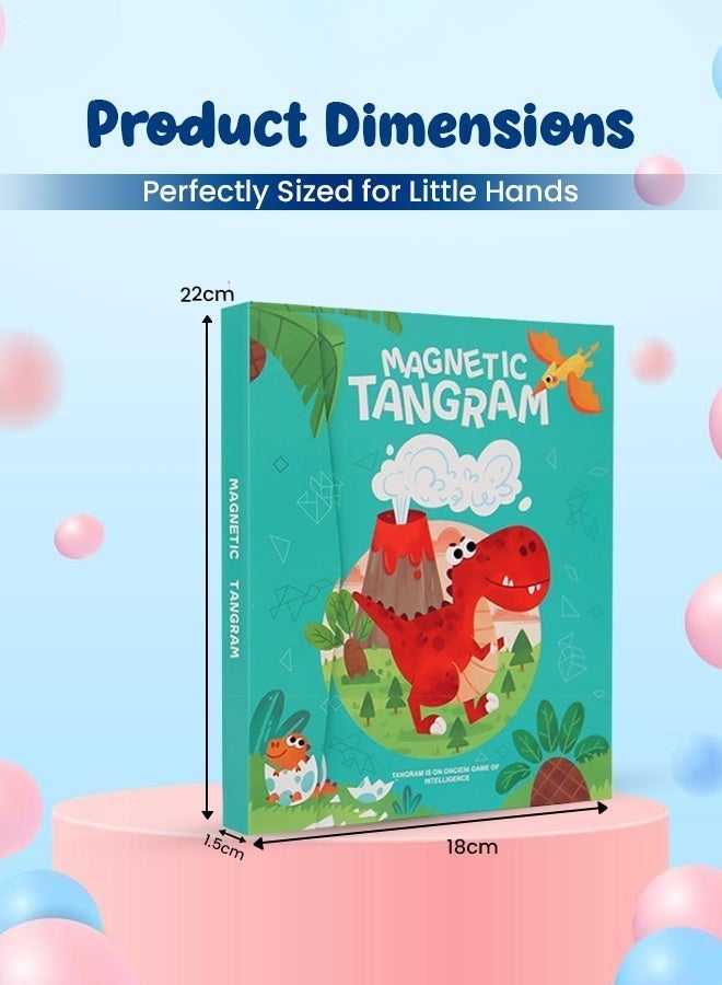 Magnetic Tangram Puzzle Book, Classic ABS Tangram, Dinosaur Adventure Theme, Montessori Early Learning Toy for Kids With Shapes, Creativity & Cognitive Skill Development, Travel-Friendly Educational Puzzle - Image 5