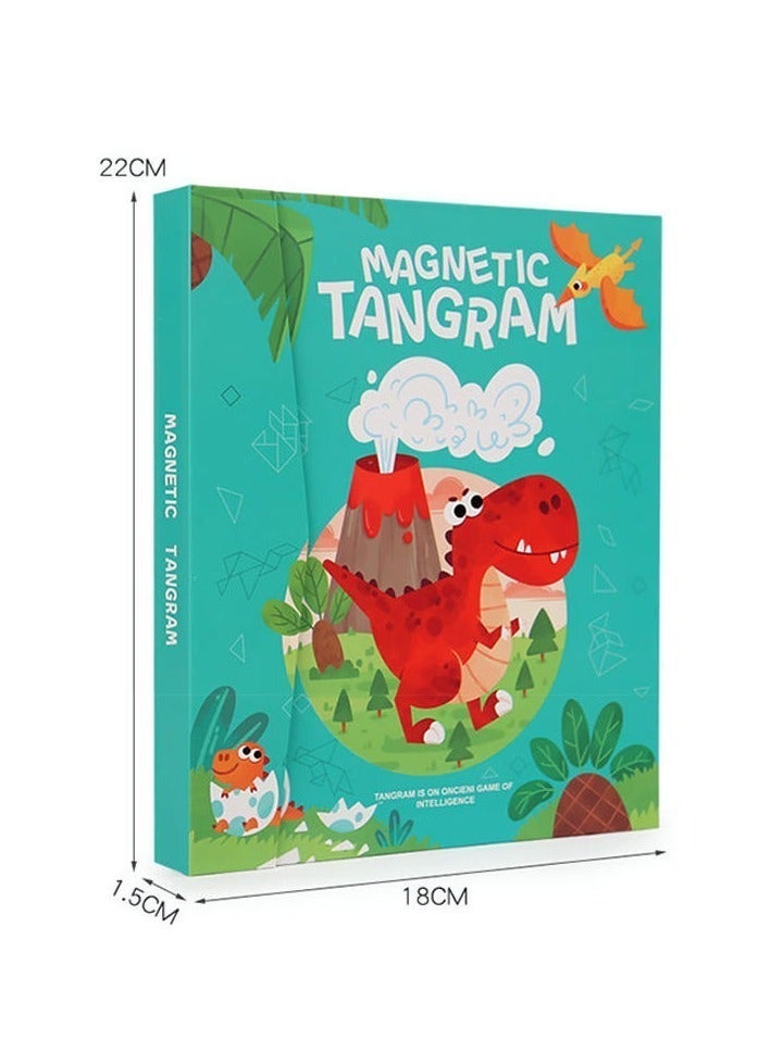 Magnetic Tangram Puzzle Book, Classic ABS Tangram, Dinosaur Adventure Theme, Montessori Early Learning Toy for Kids With Shapes, Creativity & Cognitive Skill Development, Travel-Friendly Educational Puzzle - Image 1