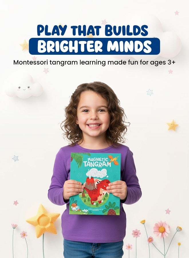 Magnetic Tangram Puzzle Book, Classic ABS Tangram, Dinosaur Adventure Theme, Montessori Early Learning Toy for Kids With Shapes, Creativity & Cognitive Skill Development, Travel-Friendly Educational Puzzle - Image 3