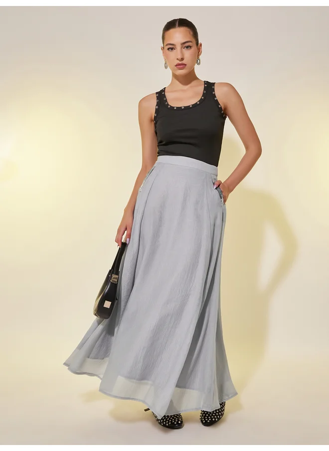 Take Two Take Two Embellished Detail A-Line Maxi Skirt with Pockets