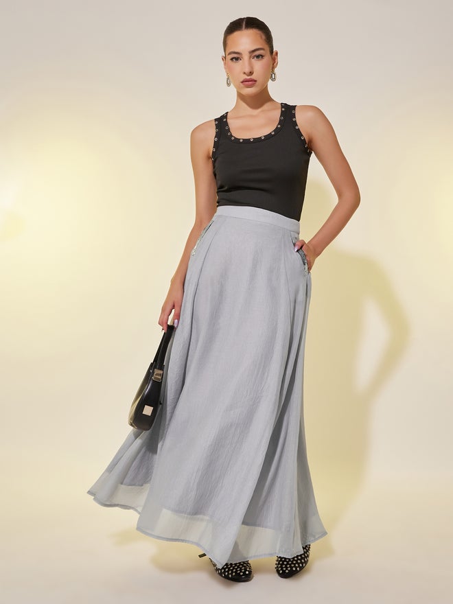 Take Two Take Two Embellished Detail A-Line Maxi Skirt with Pockets  - Image 1