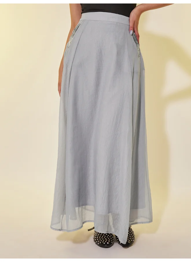 Take Two Take Two Embellished Detail A-Line Maxi Skirt with Pockets