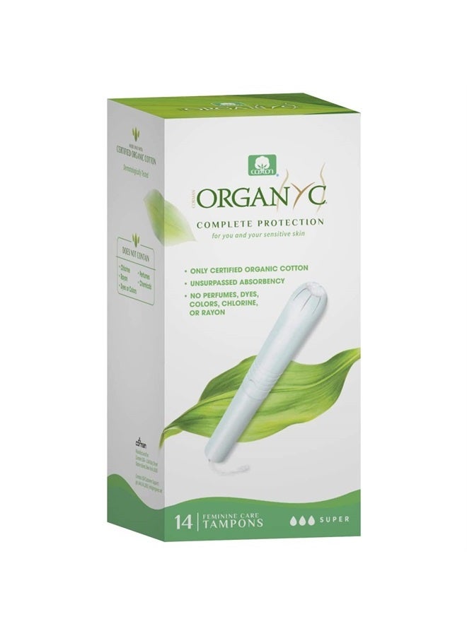 ORGANYC 100% Certified Organic Cotton Tampons - Cardboard Applicator, Free from Chlorine, Perfumes, Rayon, and Chemicals - Super, 14 Count - Image 1