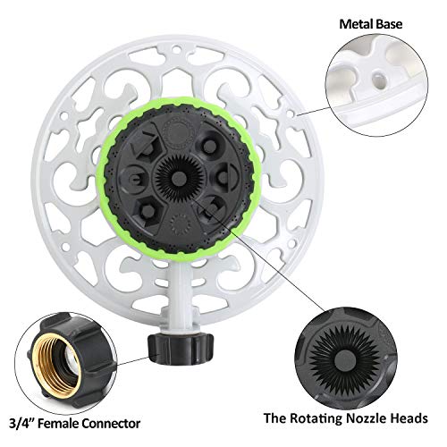 STYDDI Turret Pattern Sprinkler, 8-Pattern Stationary Water Sprinkler on Metal Decorative Base for Watering Small and Large Yards, Lawns, Garden or Odd Shaped Areas, Covers up to 1,225 sq. ft. - Image 3
