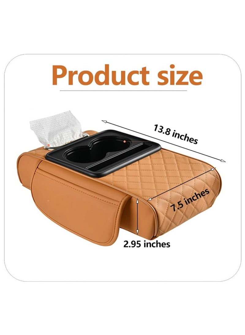 Hihonor Car Armrest Cushion,5-in-1 Center Console Cover with 2 Storage Bags Cup Holder, Tissue Box Slot, Phone Slot for Car Sedans, Car Accessories Interior Organizers (Black)  - Image 3