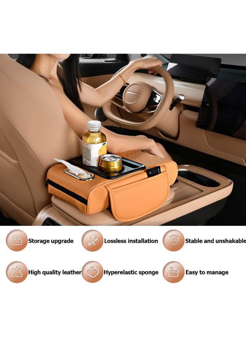 Hihonor Car Armrest Cushion,5-in-1 Center Console Cover with 2 Storage Bags Cup Holder, Tissue Box Slot, Phone Slot for Car Sedans, Car Accessories Interior Organizers (Black)  - Image 4