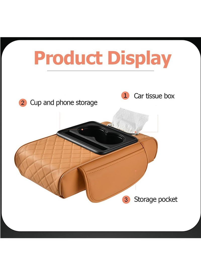 Hihonor Car Armrest Cushion,5-in-1 Center Console Cover with 2 Storage Bags Cup Holder, Tissue Box Slot, Phone Slot for Car Sedans, Car Accessories Interior Organizers (Black)  - Image 5