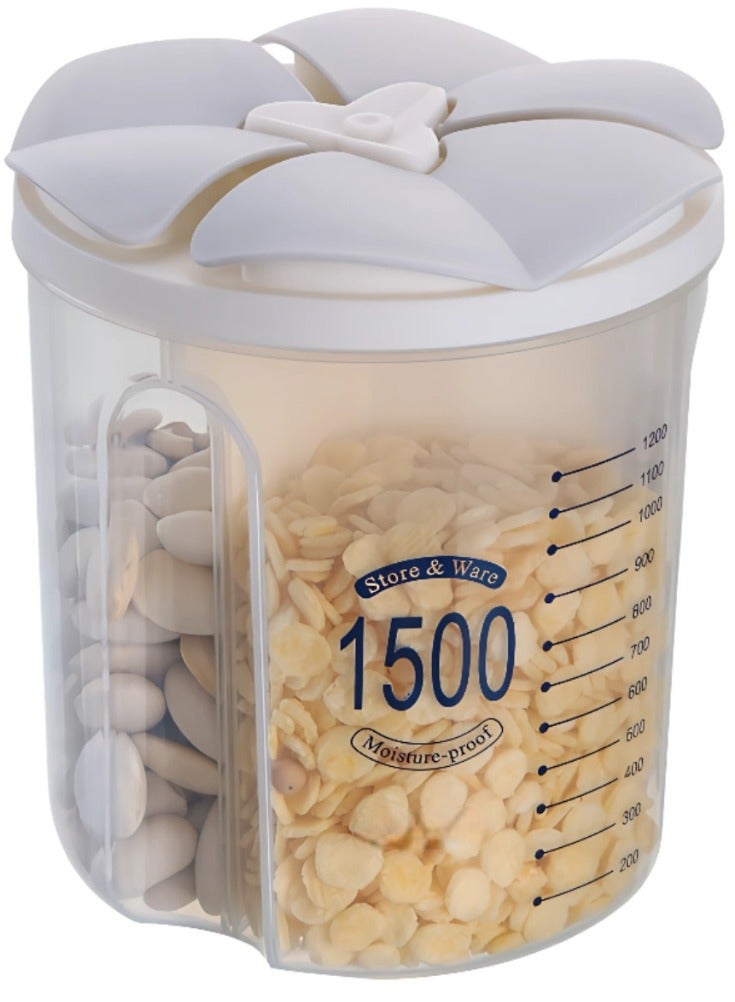 Alissa 3-Grid Dry Food Storage Container (1500ml) – Moisture-Proof Dispenser for Cereal, Rice, Flour, Sugar, Coffee, Snacks & More - Image 1