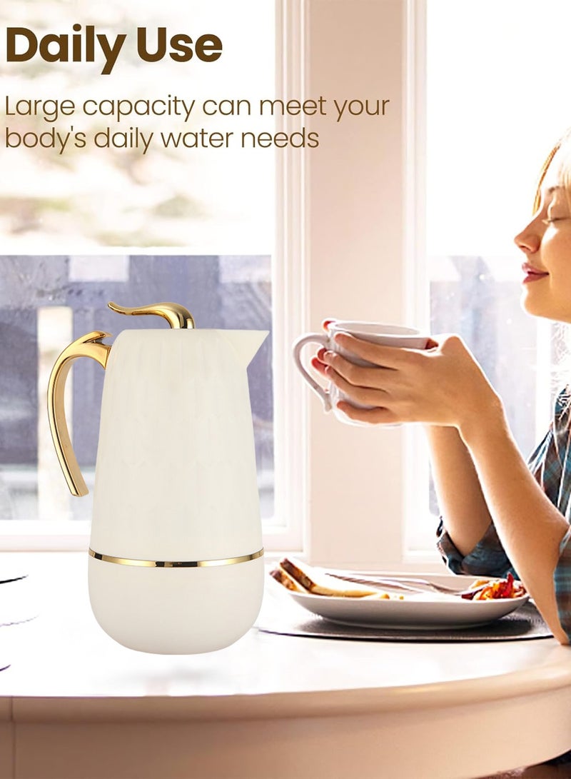 PHISMA 2-pack 1l Coffee Maker, Push-type Vacuum Insulated Flask, Glass Liner Coffee Maker For Coffee, Hot Water, Tea And Hot Drinks - 24 Hours Hot/36 Hours Cold (White) - Image 3