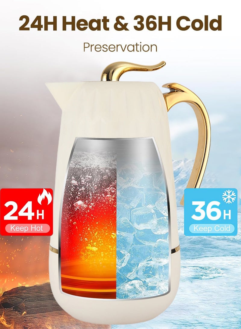 PHISMA 2-pack 1l Coffee Maker, Push-type Vacuum Insulated Flask, Glass Liner Coffee Maker For Coffee, Hot Water, Tea And Hot Drinks - 24 Hours Hot/36 Hours Cold (White) - Image 2