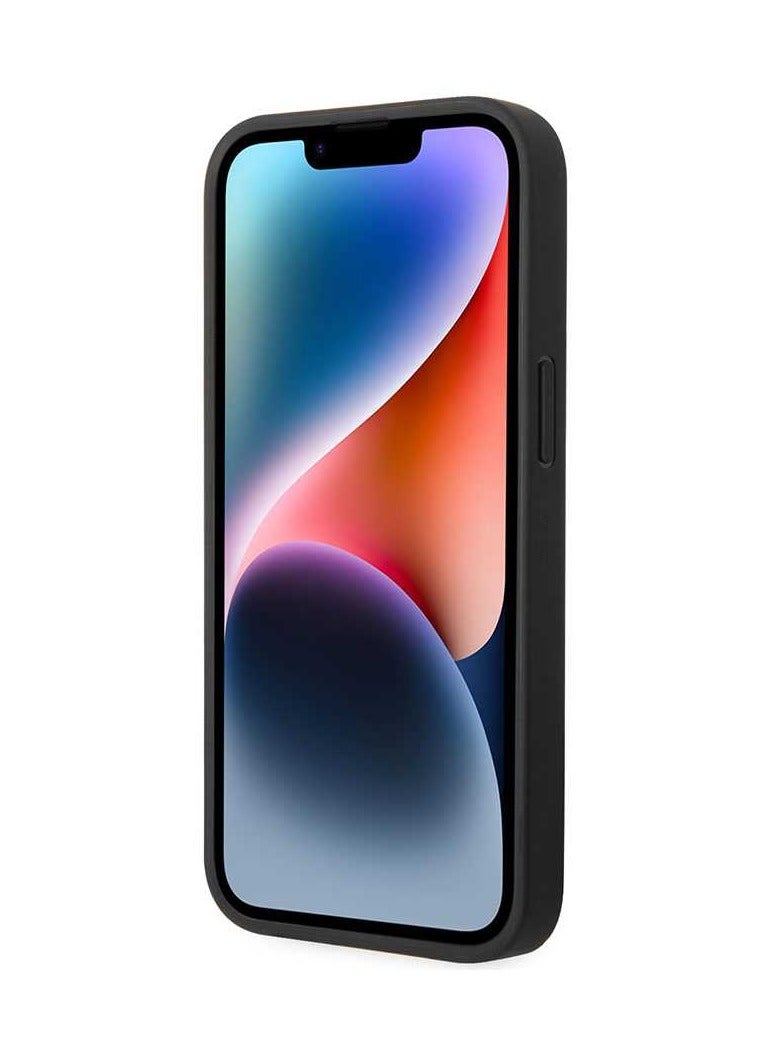 Karl Lagerfeld iPhone 14 Case Grained PU Leather Back Cover with Logomania Pattern / Damage and Scratch Protection / Easy Snap-On / Ultimate protection for your investments / Elegant and slim mobile phone case - Black - Image 4