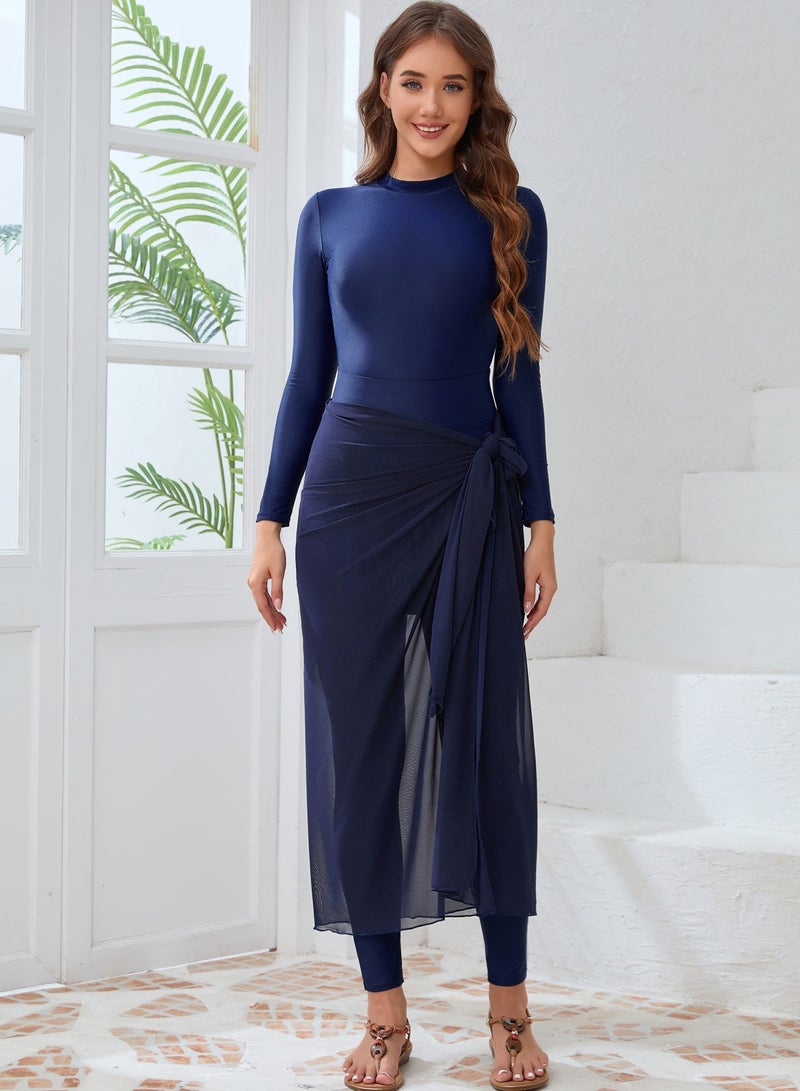 NIBEMINENT 3-Piece Women Print Conservative Swimsuit Set Muslim Sun Protection Swimwear Swimming Trousers Ladies Beachwear Skirt Bikini Arab Dress - Image 1