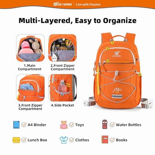 SKYSPER Kids Backpack 12L Children School Bag Child Boy Girl Pack Ages 4-8 for Traveling Day Trips Classes Camping(Orange) - Image 2