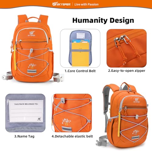 SKYSPER Kids Backpack 12L Children School Bag Child Boy Girl Pack Ages 4-8 for Traveling Day Trips Classes Camping(Orange) - Image 4