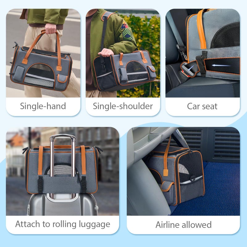 Pesen 18x11x11 Inches Cat Carrierâ€“ Fits Pets Up to 16 lbs, Anti-Collapse Design, Multiple Storage Pockets, Cat Carrier Soft Ideal for Medium Cats, Puppy, Rabbits and Other Small Animals - Image 3