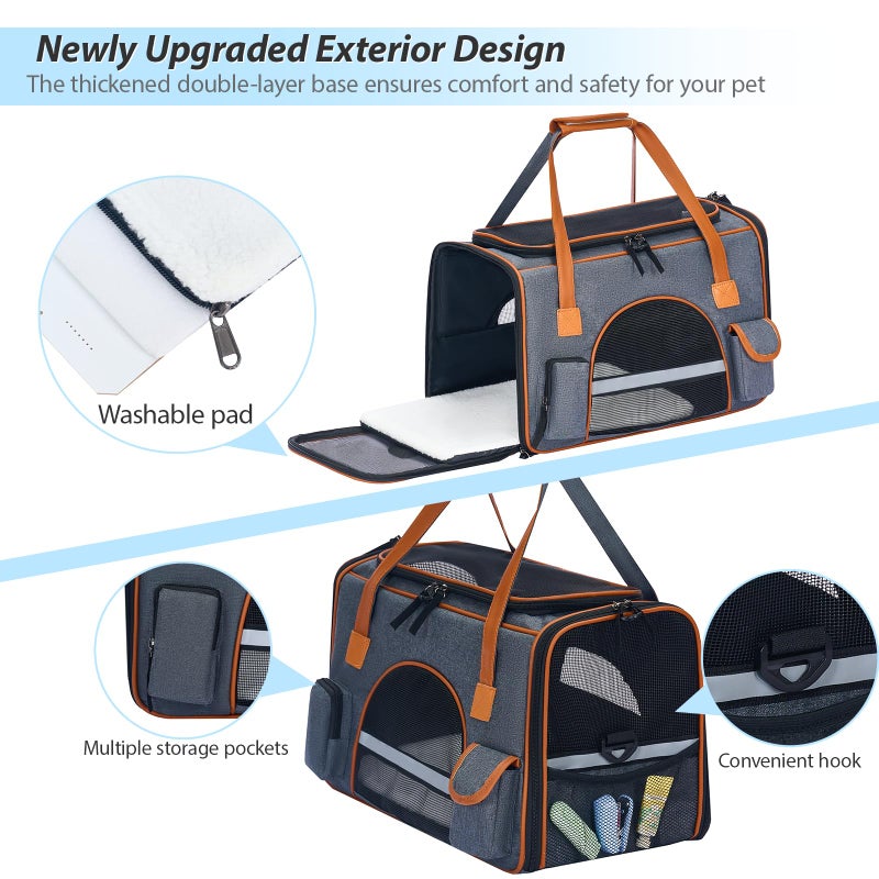 Pesen 18x11x11 Inches Cat Carrierâ€“ Fits Pets Up to 16 lbs, Anti-Collapse Design, Multiple Storage Pockets, Cat Carrier Soft Ideal for Medium Cats, Puppy, Rabbits and Other Small Animals - Image 4