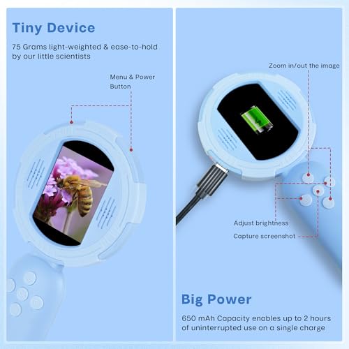 TINYLENS Mia Kids Microscope, Mini Digital Microscope for Kids with 2'' IPS Screen, Handheld Mini Scope Educational Science Toy Kit, Christmas/Birthday Gifts for Kids Aged 3-6,7-12 (Blue) - Image 5