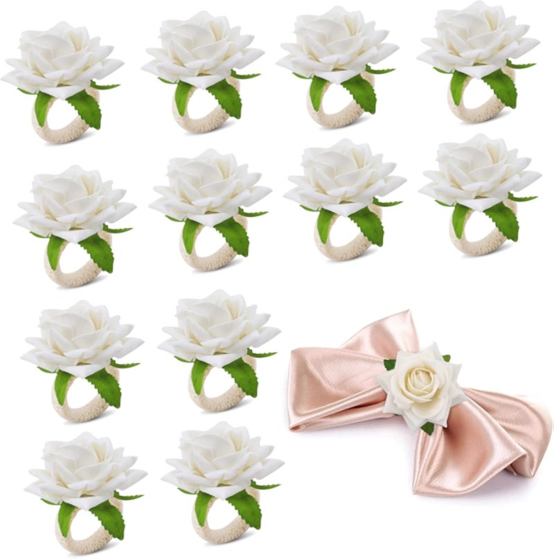 مجموعة حلقات مناديل مزينة بالزهور من XGAGHB LINGSFIRE، 12 حلقة، حلقات مناديل مزينة بالورود الصناعية، زينة طاولة، حلقات مناديل مزينة بالزهور لحفلات الزفاف، الهالوين، عيد الشكر، عيد الميلاد، ديكور منزلي