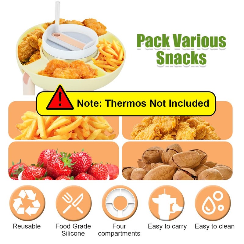Supvox® 4-Grid Snack Tray for Stanley Cup (40oz) Snack Bowl BPA Food Grade Silicone Snack Container French Fries Fruit Foot Tray for Stanley Cup (Stanley Cup Not Include) - Image 3