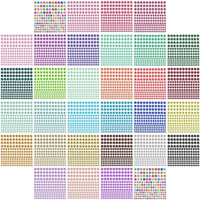 JKanruh 5504pcs 32 Sheets 30 Colors 3mm to 5mm SelfAdhesive Face Gems StickersColorful Bling Rhinestone Sticker Sheet for DIY CraftsFaceNailBodyMakeupWeddingDecorEmbellishments3 Size