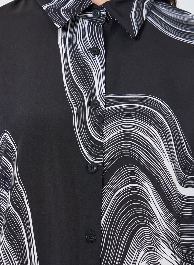 تايك تو طقم منسق من قميص طويل وبنطال بطباعة رخامية سوداء - Image 3