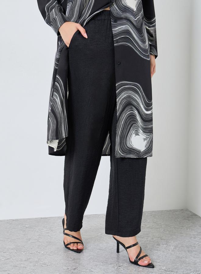 تايك تو طقم منسق من قميص طويل وبنطال بطباعة رخامية سوداء - Image 4