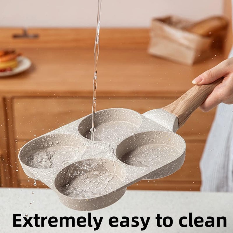 MIUGO Four-Cup Fried Egg Pan, Medical Stone Non-Stick Frying Pan for Breakfast,Divided Egg Omelet Pans Suitable for Gas Stove and Induction Cooker (3-inch eggs) - Image 2