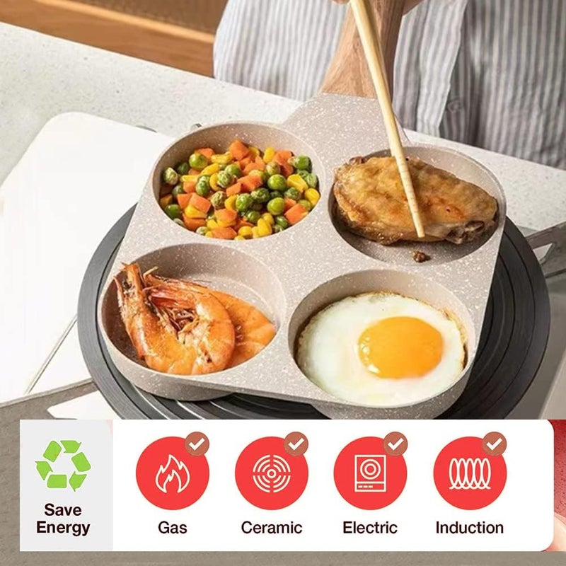 MIUGO Four-Cup Fried Egg Pan, Medical Stone Non-Stick Frying Pan for Breakfast,Divided Egg Omelet Pans Suitable for Gas Stove and Induction Cooker (3-inch eggs) - Image 3