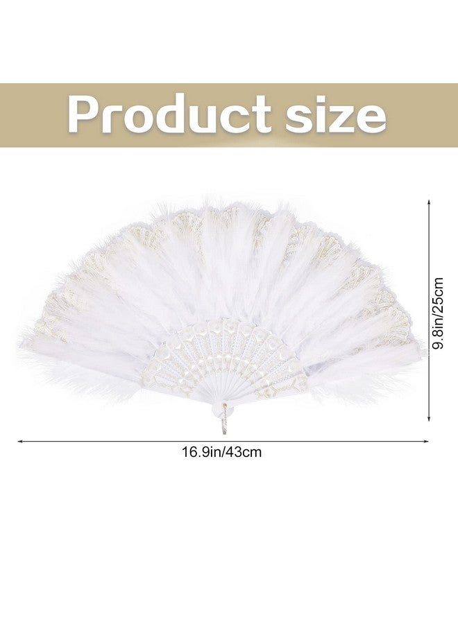 MWOOT Marabou Feather Fan, 1920s Embroidered Flower Handheld Feather Fan, Roaring 20s Vintage Style Flapper Hand Fan for Costume Halloween Dancing Show Tea Party Wedding Decoration - White - Image 2