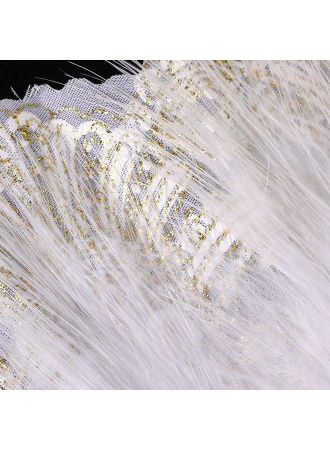 MWOOT Marabou Feather Fan, 1920s Embroidered Flower Handheld Feather Fan, Roaring 20s Vintage Style Flapper Hand Fan for Costume Halloween Dancing Show Tea Party Wedding Decoration - White - Image 4
