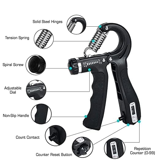 Dezna hand grip hang gripper For Exercise Adjustable In Hand, Hand Grip With Count Contact And Solid Tension Spring, Finger Exercise Power Gripper -5 to 60kg Hand Gripper For Men Or Women (Black) - Image 4