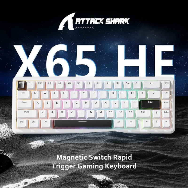 ATTACK SHARK X65 HE Wired Rapid Trigger Magnetic Switch 65% Mechanical Gaming Keyboard, Hall Effect Top Mount RGB Hot Swap,Adjustable Actuation,8KHZ Polling Rate,PBT Keycaps for Win/Mac(White Contour) - Image 2