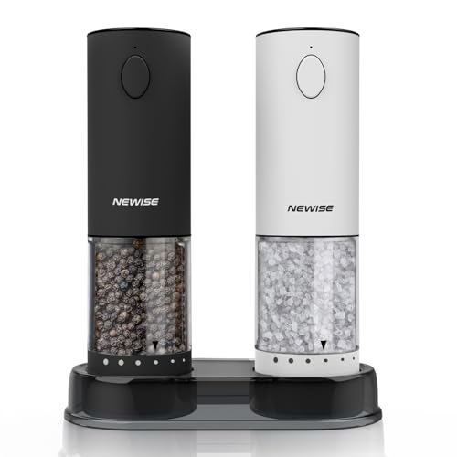 Newise Electric Salt and Pepper Grinder Set Adjustable Coarseness LED Light Rechargeable Large Capacity Stainless Steel Mill Kitchen Appliances for Women Mom BlackWhite - Image 1