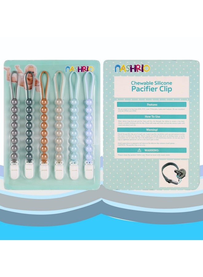 NASHRIO 6-Pack Silicone Pacifier Clips for Baby Boys and Girls - One-Piece Beads, Rust-Free Holders, Teething Relief, Baby Necessities, Newborn Safe Baby Essentials - Image 4
